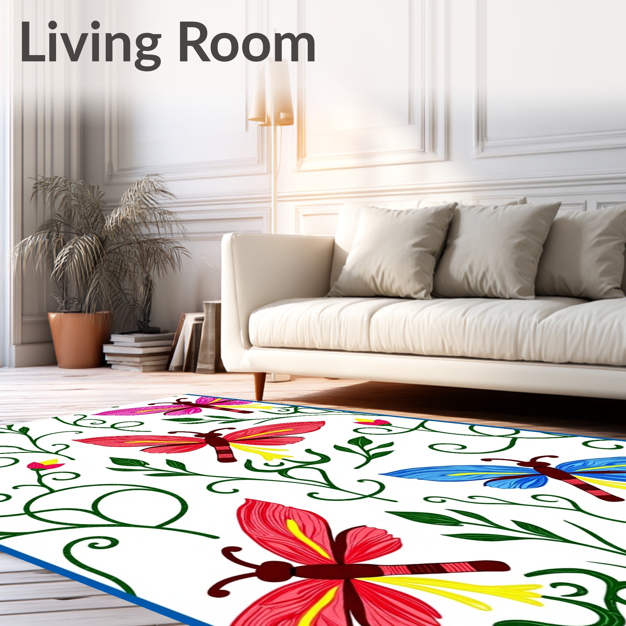 Whimsical Crimson Blue Butterfly Garden Rug