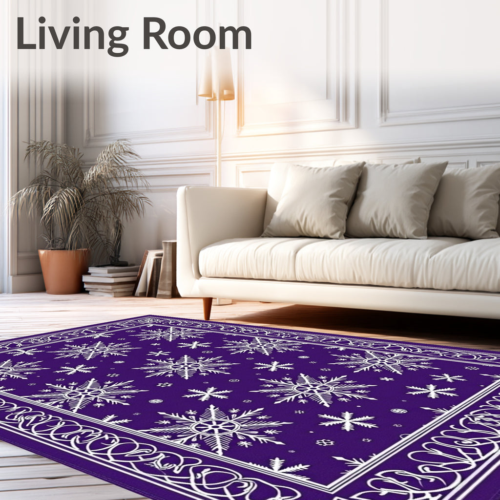Purple White Snowflake Medallion Border Rug