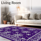 Purple White Snowflake Medallion Border Rug