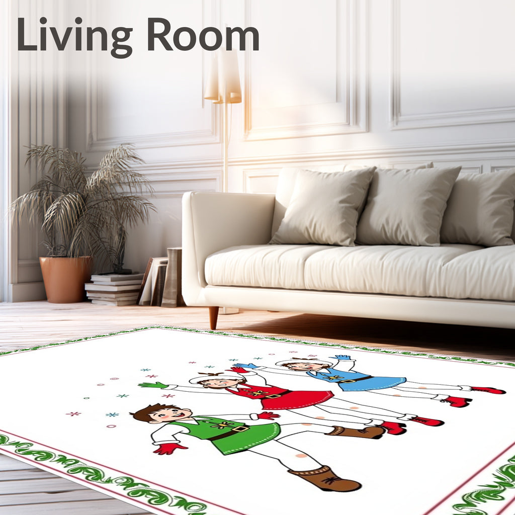 Whimsical Elves Merry Snowflakes Border Rug