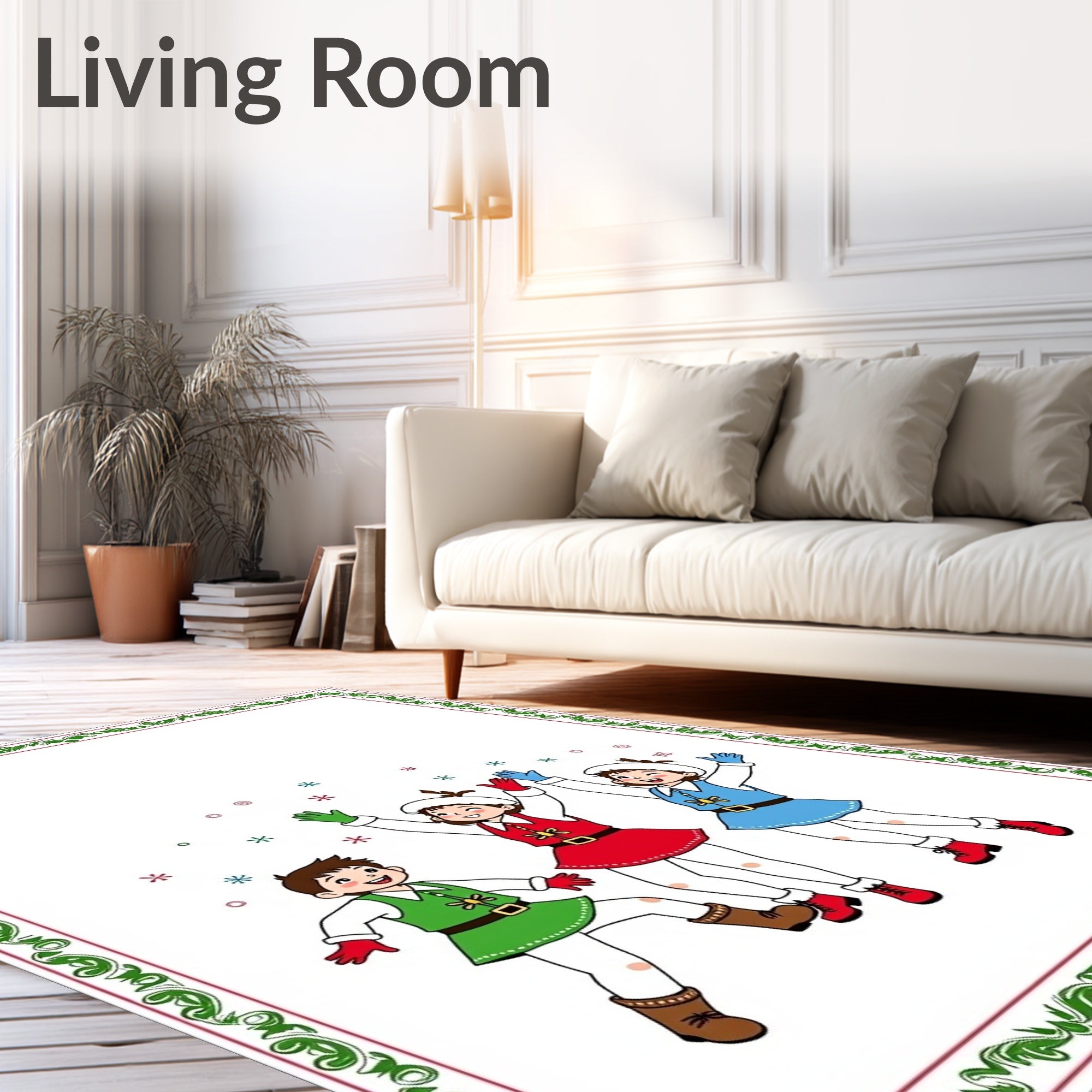 Whimsical Elves Merry Snowflakes Border Rug