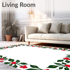 Red Berry Green Leaf Snowflake Border Rug