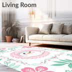 Pink Mint Penguin Floral Frame Rug