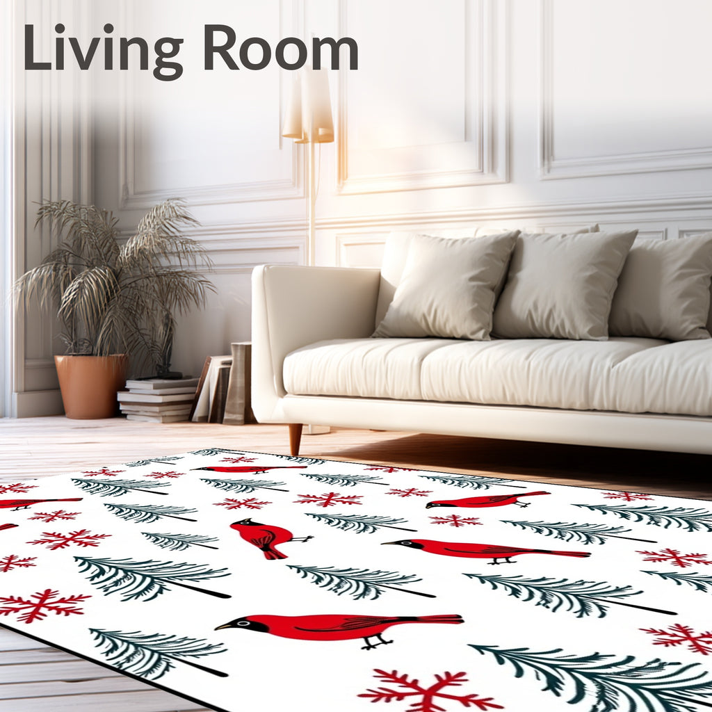 Red Cardinal Snowscape Trees Rug
