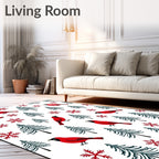 Red Cardinal Snowscape Trees Rug