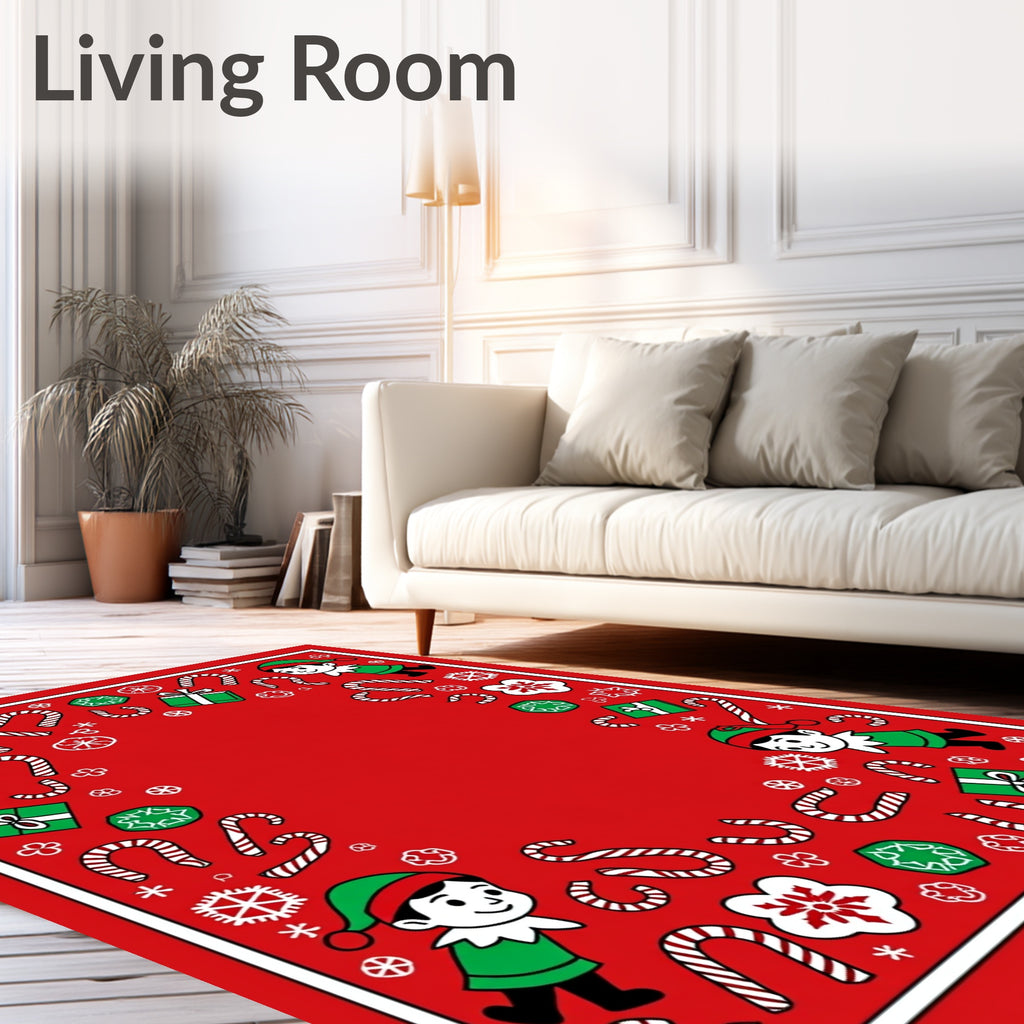 Whimsical Elf Candy Cane Gift Rug