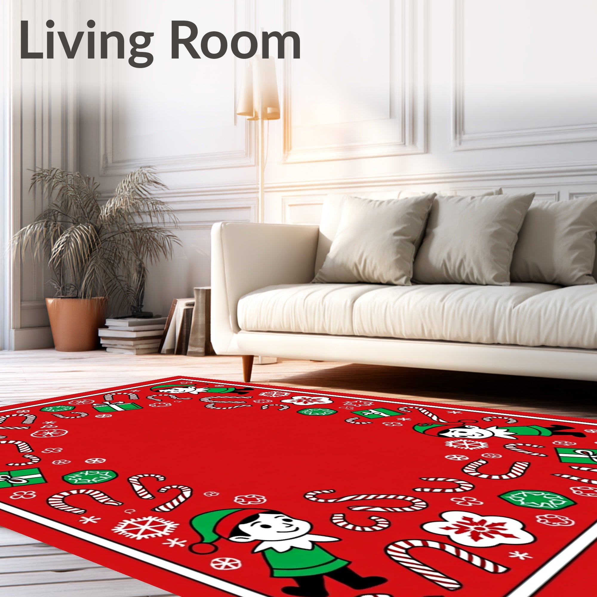 Whimsical Elf Candy Cane Gift Rug