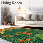 Spooky Green Haunted House Pumpkins Rug
