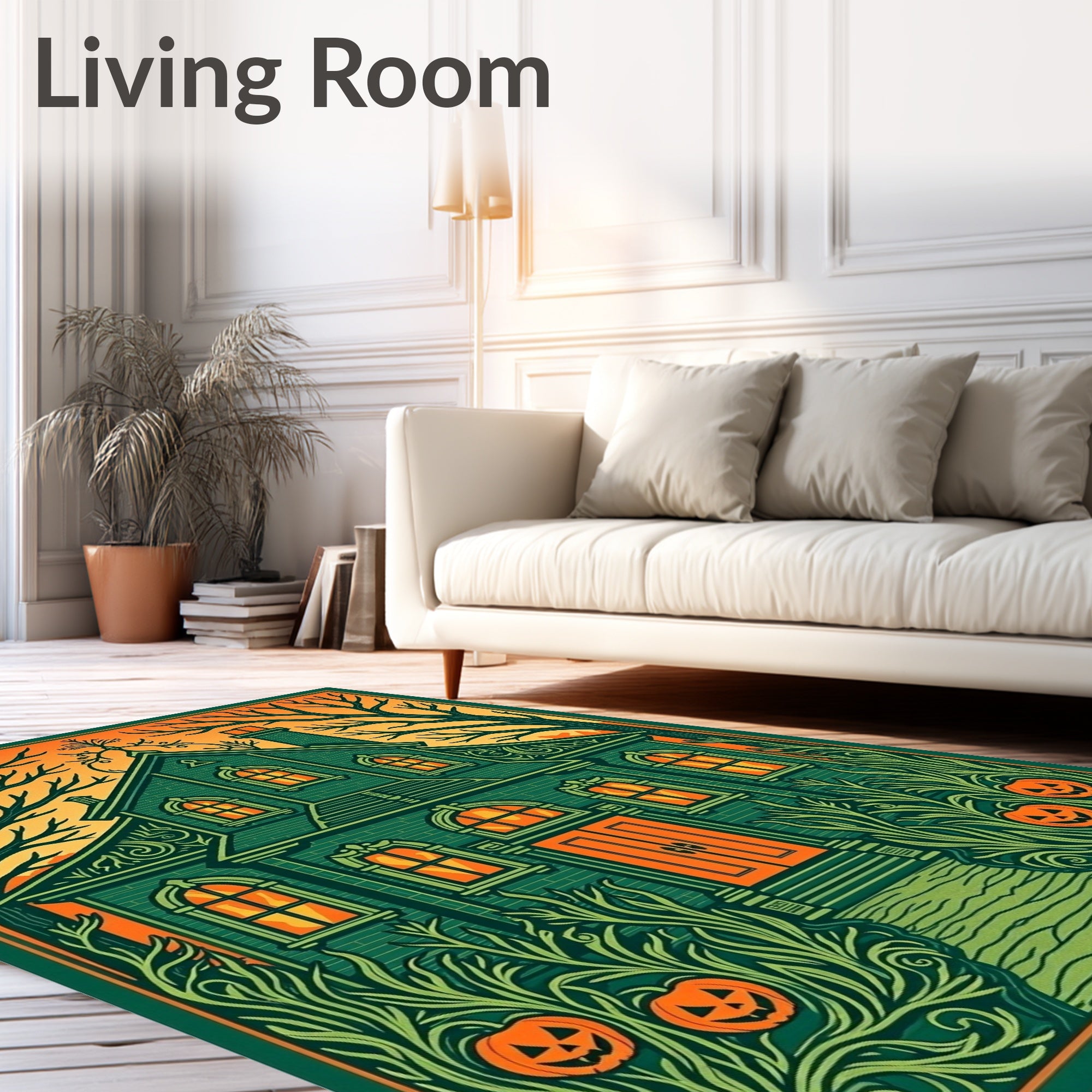 Spooky Green Haunted House Pumpkins Rug