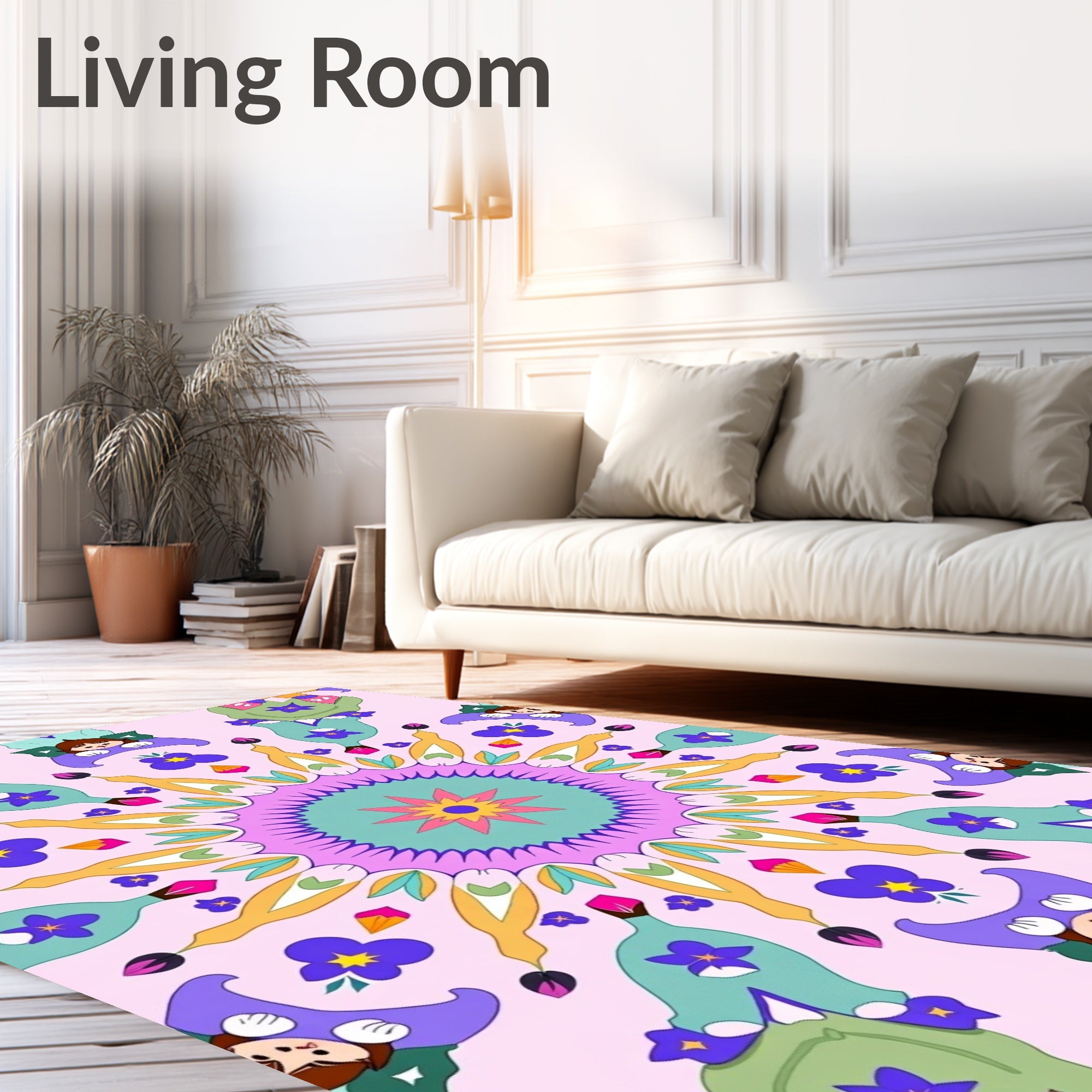 Whimsical Childful Floral Geometric Medallion Rug