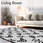 Whimsical Black And White Animal Forest Rug