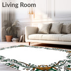 Ornate Green Brown Floral Border Rug