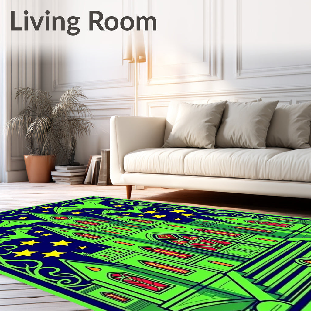 Gothic Green Castle Bats Stars Rug