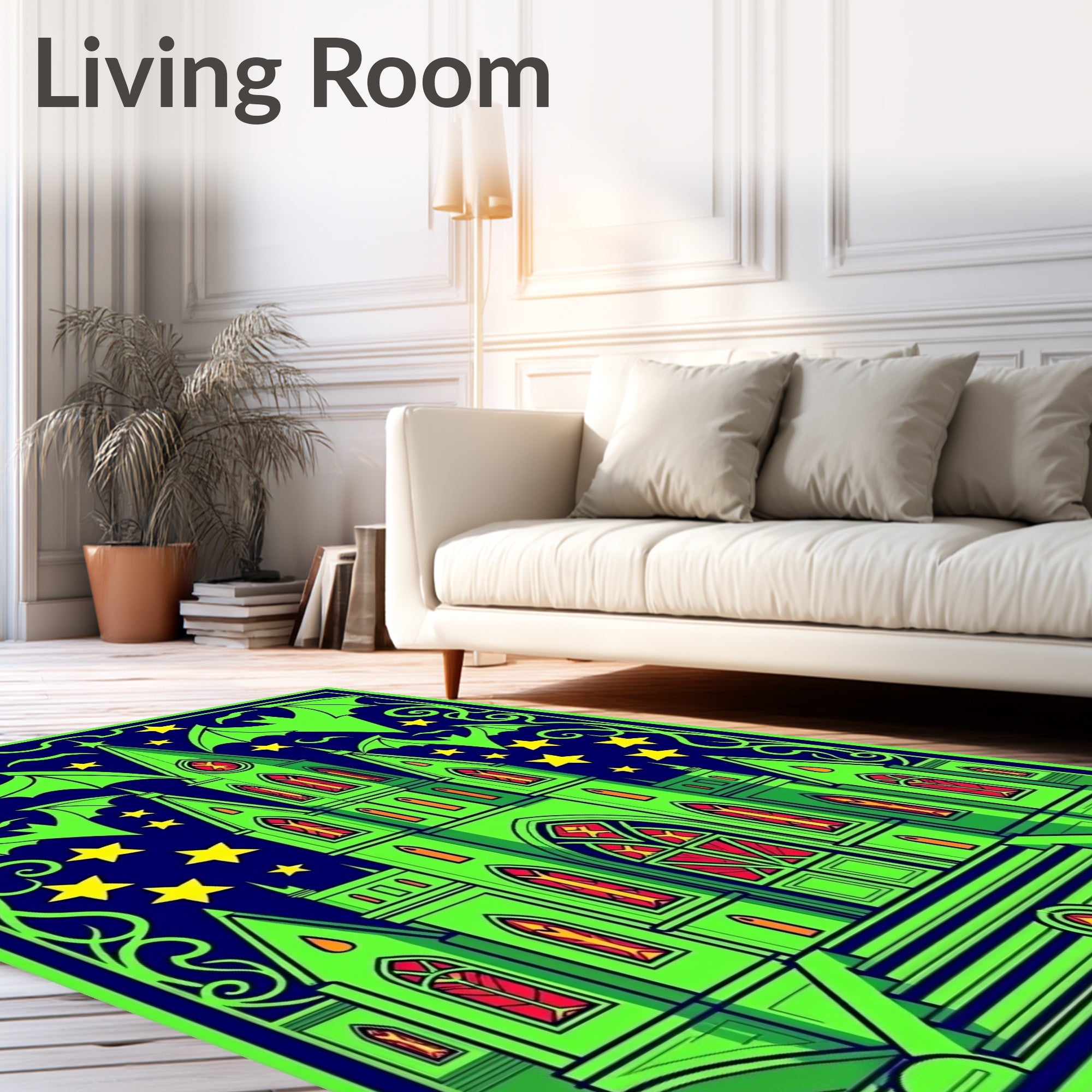 Gothic Green Castle Bats Stars Rug