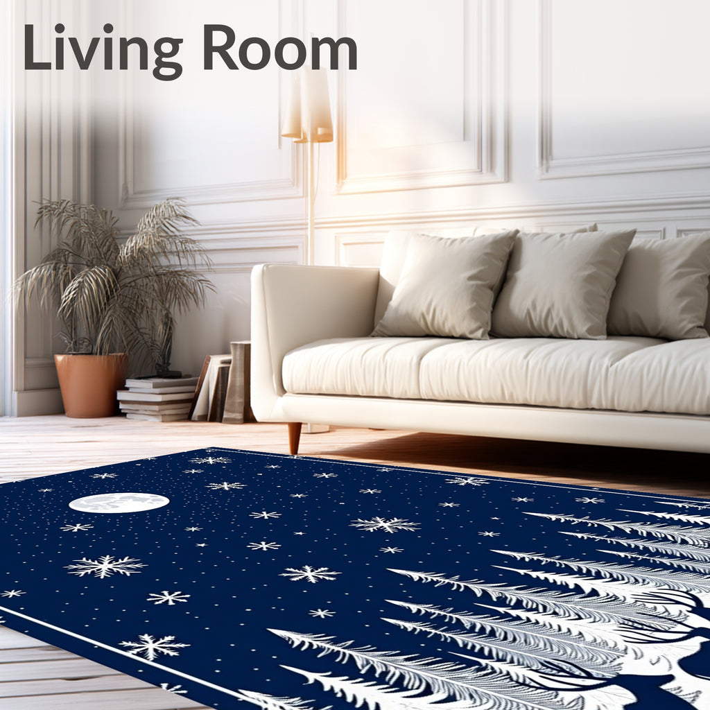 Winter Forest Moonlit Snowflakes Deer Rug