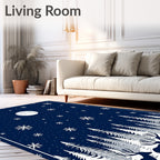 Winter Forest Moonlit Snowflakes Deer Rug