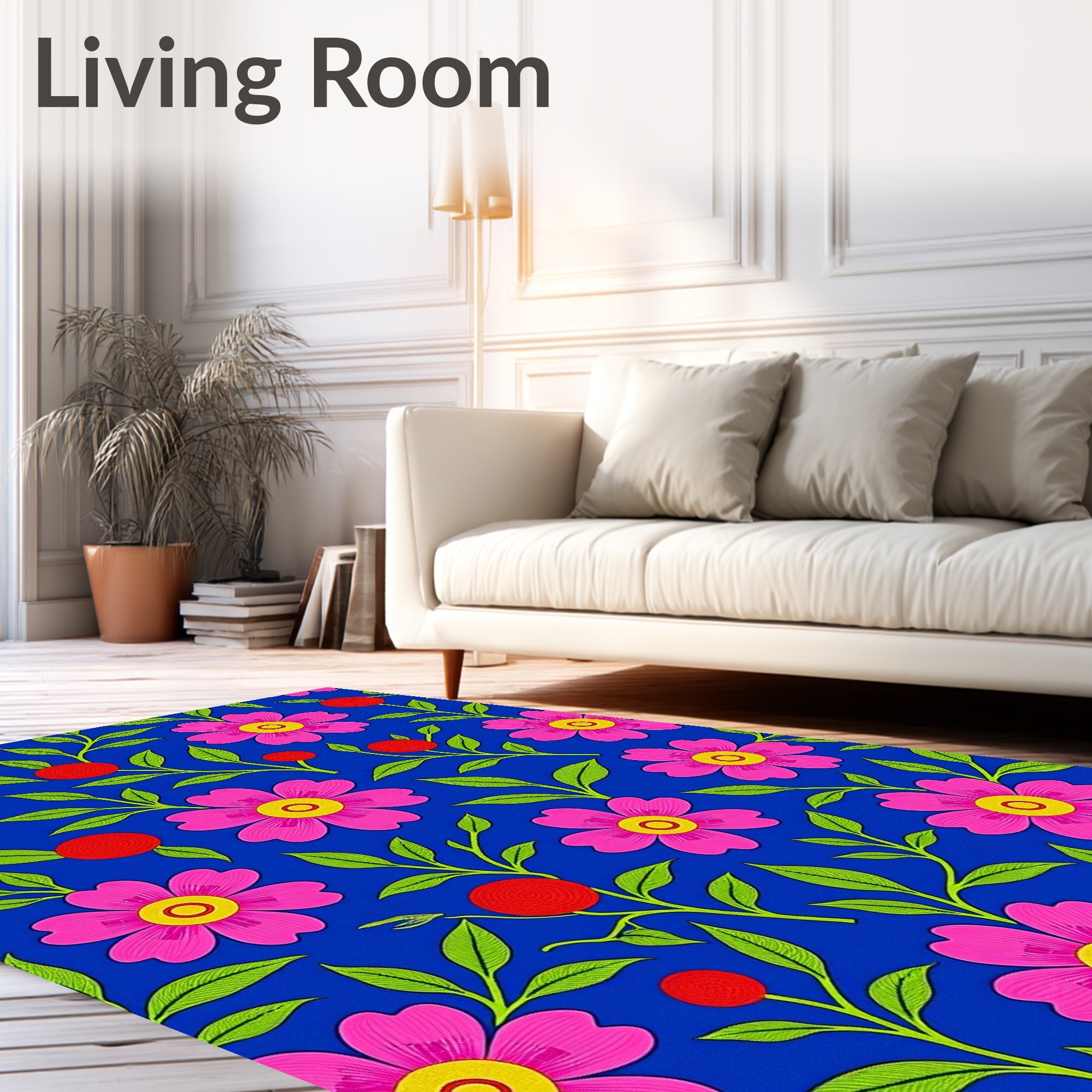 Vibrant Pink Floral Leafy Vine Rug