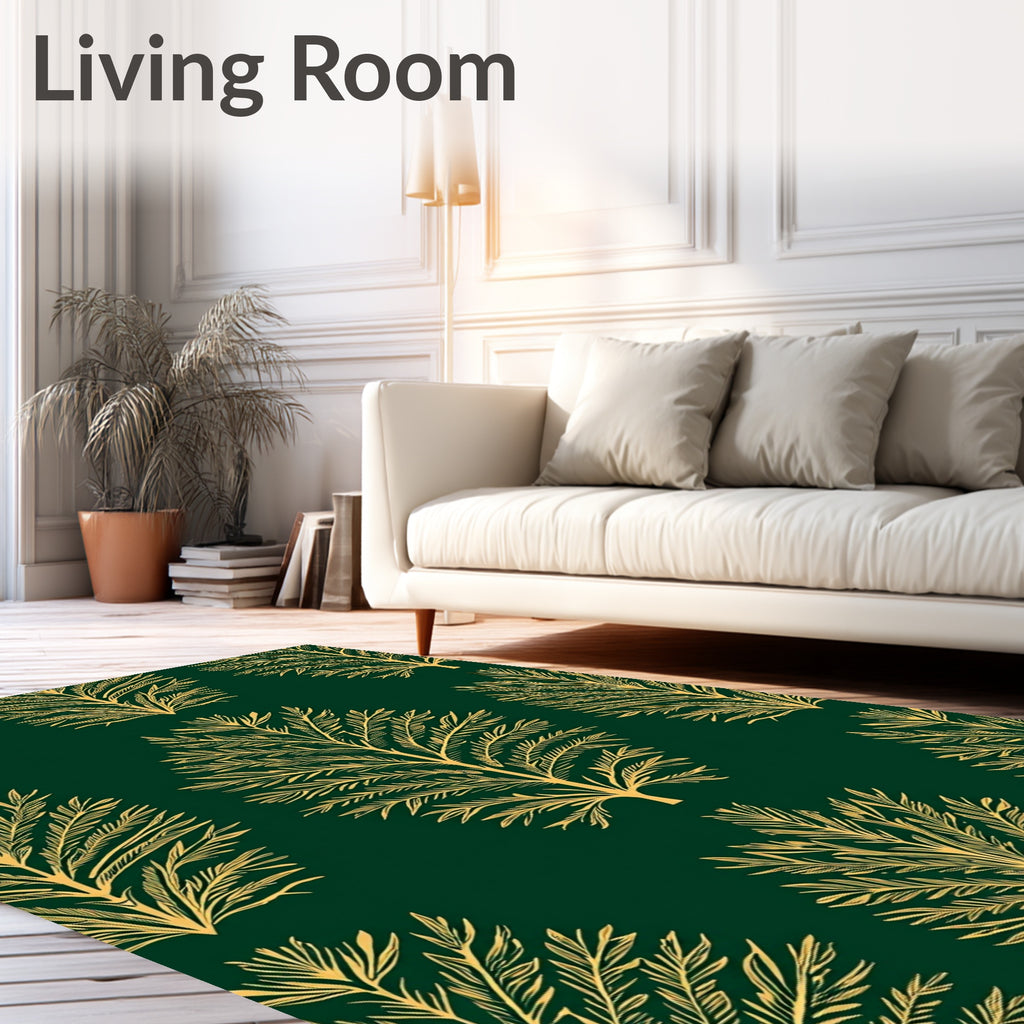 Golden Fern Forest Green Rug