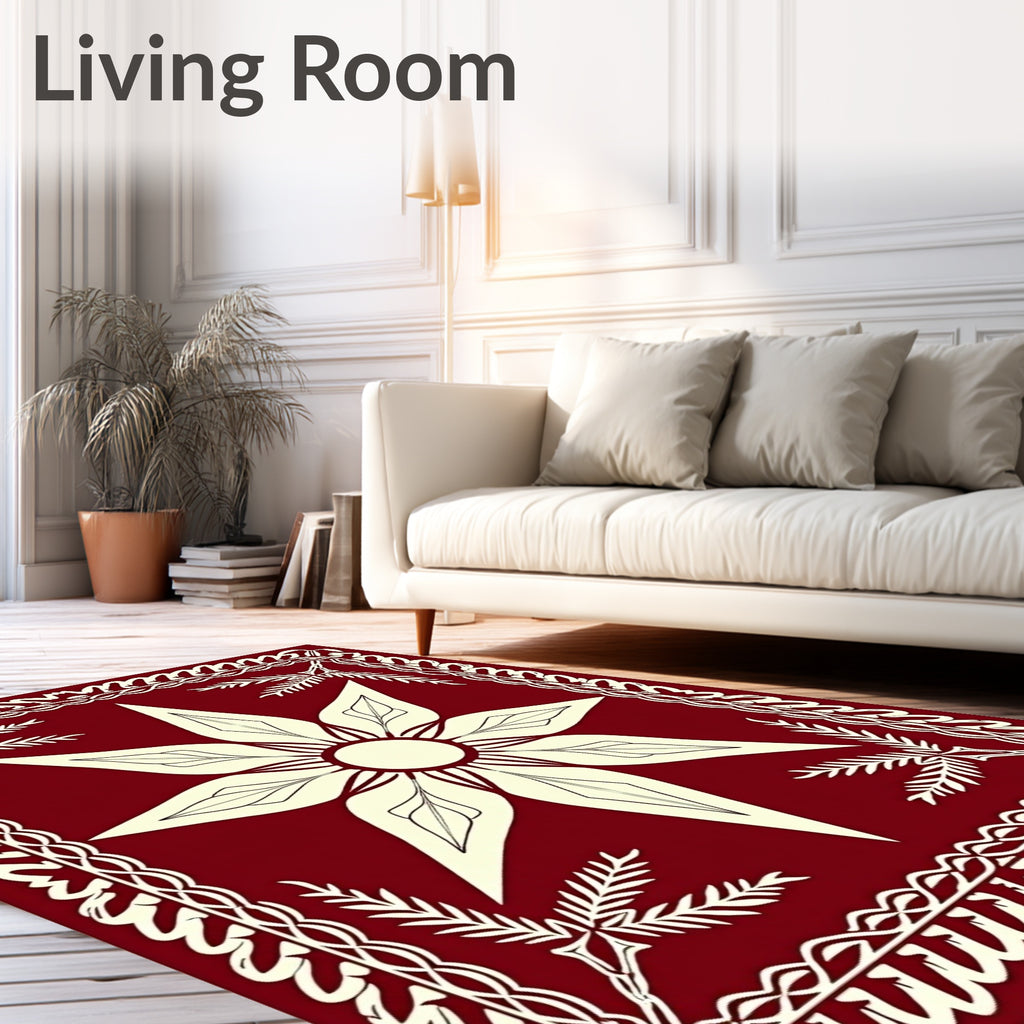 Crimson Cream Eight Petal Star Rug