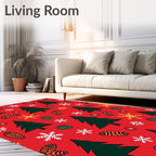 Festive Red Evergreen Snowflakes Accents Rug