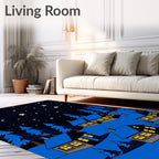 Midnight Blue Starry Village Houses Rug