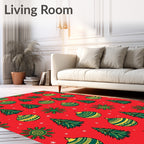 Festive Red Green Ornaments Trees Rug