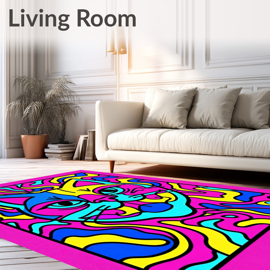 Vibrant Pink Blue Yellow Abstract Cat Rug