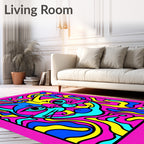Vibrant Pink Blue Yellow Abstract Cat Rug