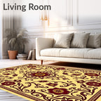 Golden Yellow Burgundy Floral Medallion Rug