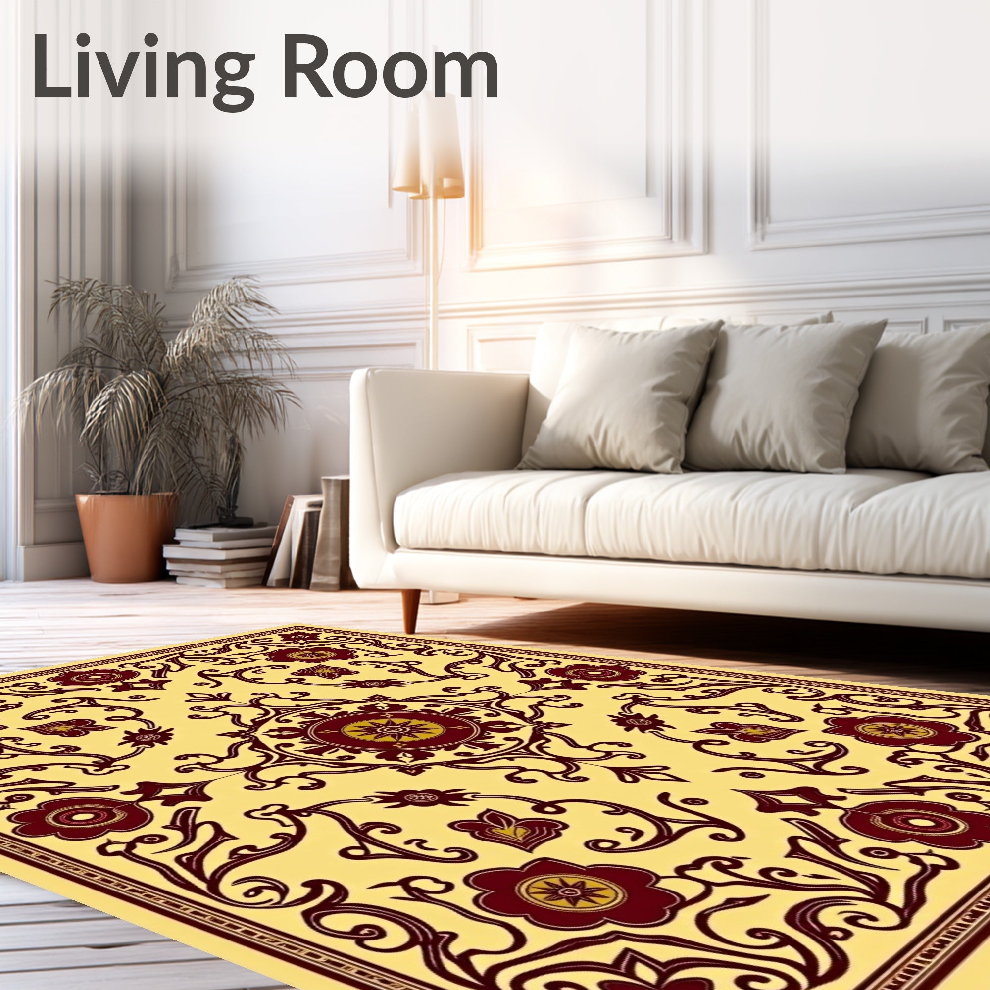 Golden Yellow Burgundy Floral Medallion Rug