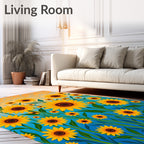 Golden Sunflowers Against Blue Sky Rug