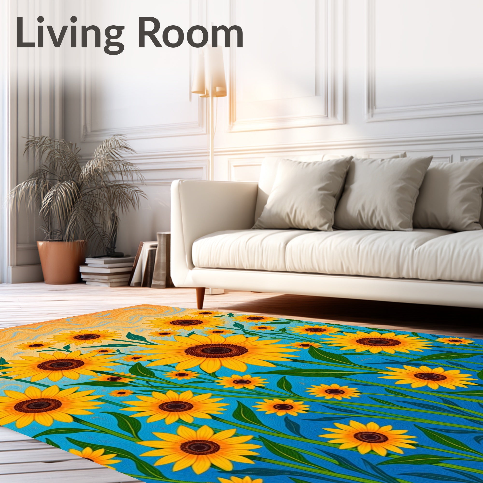 Golden Sunflowers Against Blue Sky Rug