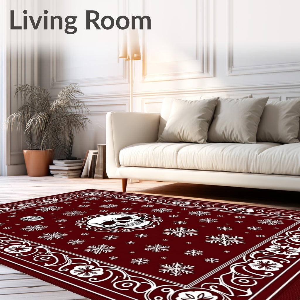 Dark Red Skull Snowflake Medallion Rug