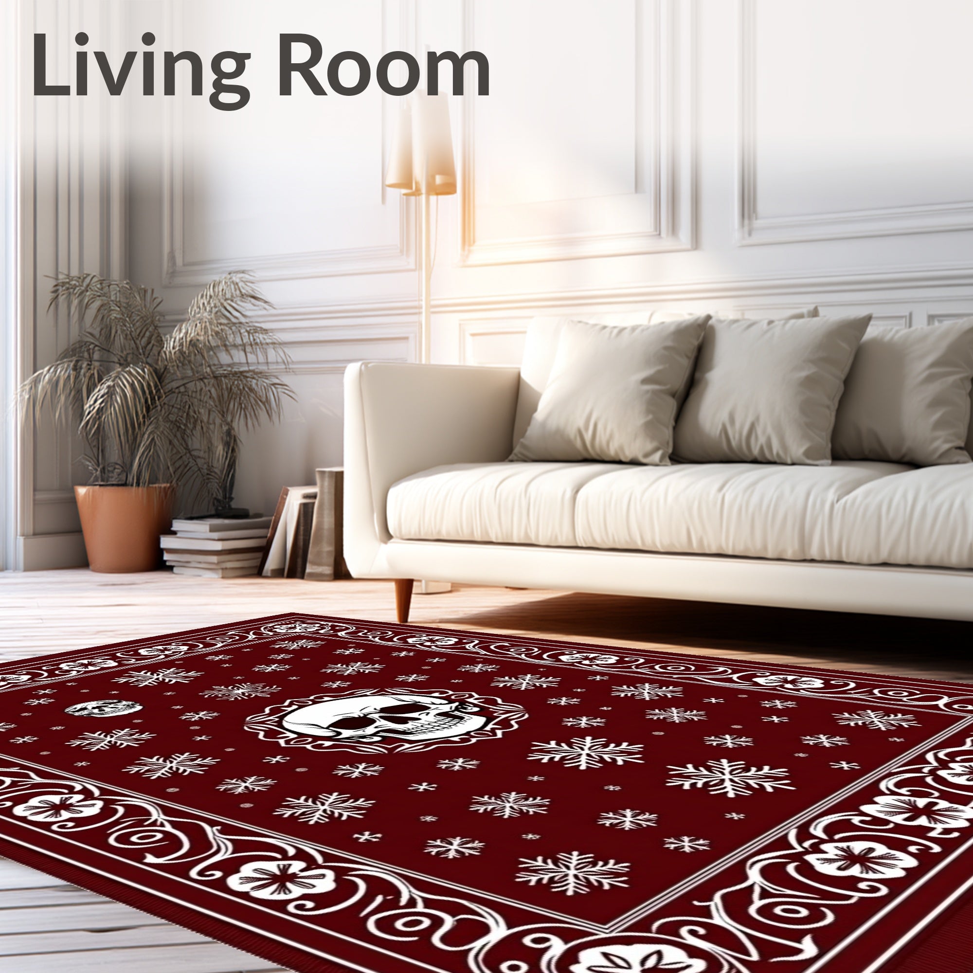 Dark Red Skull Snowflake Medallion Rug