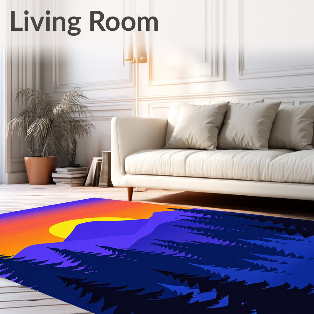 Vibrant Sunset Forest Mountain Landscape Rug