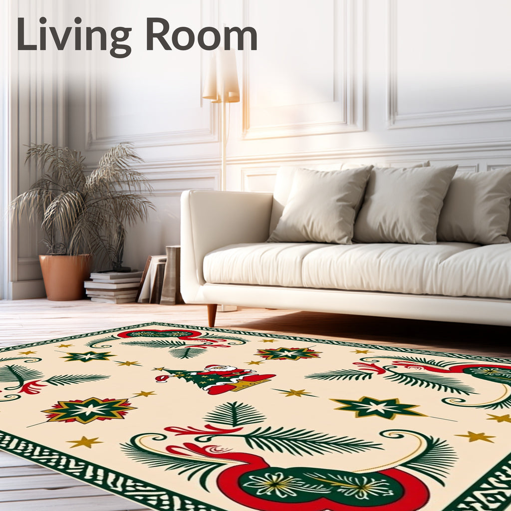Festive Santa Christmas Tree Star Rug