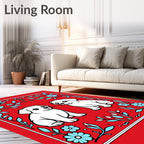 Red Blue Floral Twin Puppy Rug