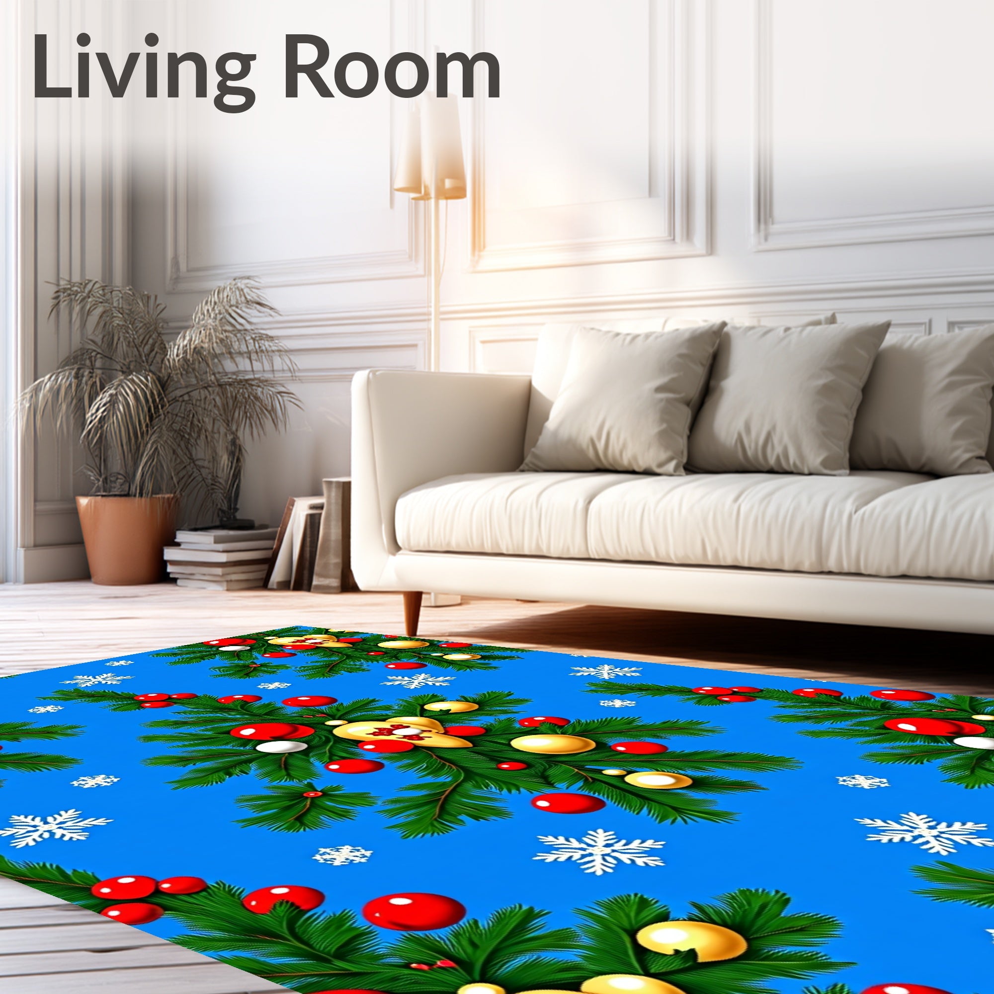 Festive Evergreen Ornaments Snowflakes Rug