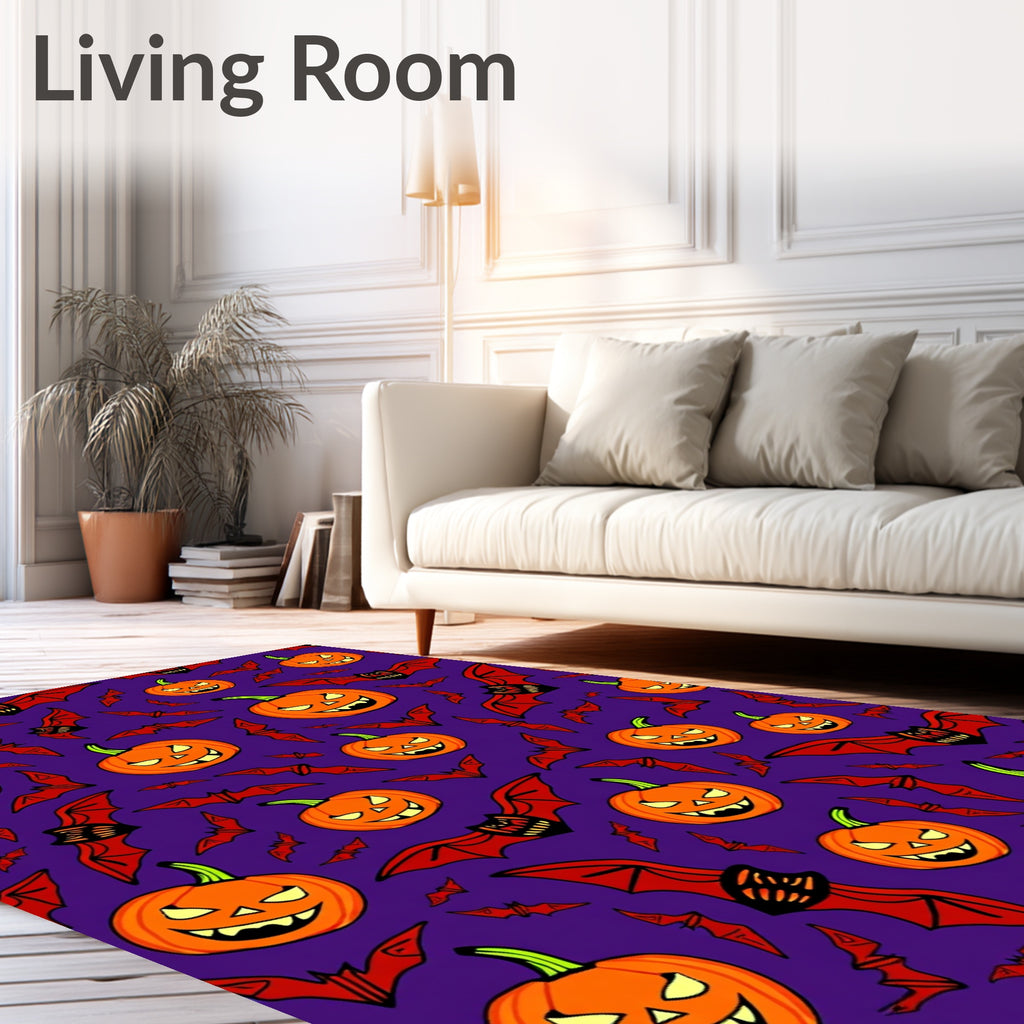 Spooky Orange Pumpkin Bat Collage Rug