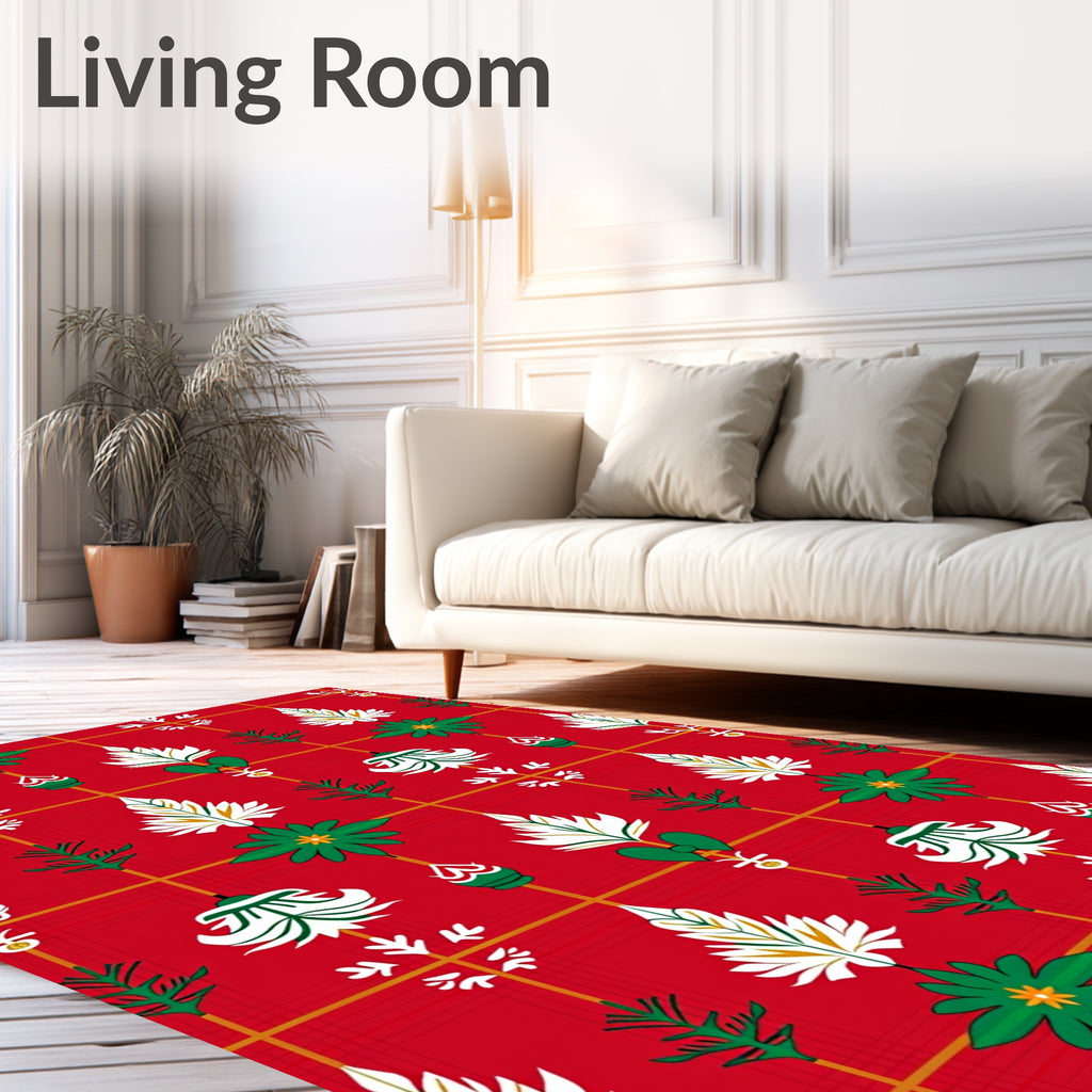 Rustic Red Green White Tartan Plaid Ornament Rug
