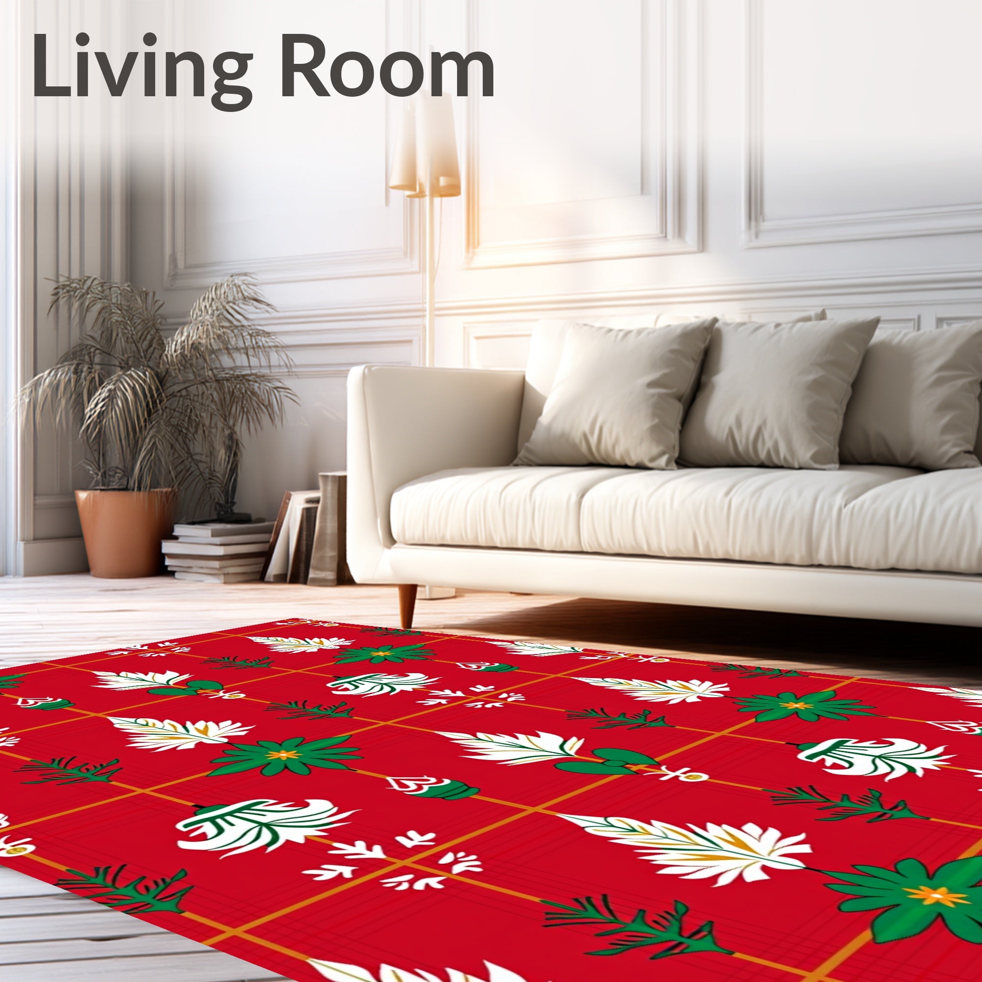 Rustic Red Green White Tartan Plaid Ornament Rug