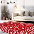 Folk Art Red White Whimsical Figures Rug