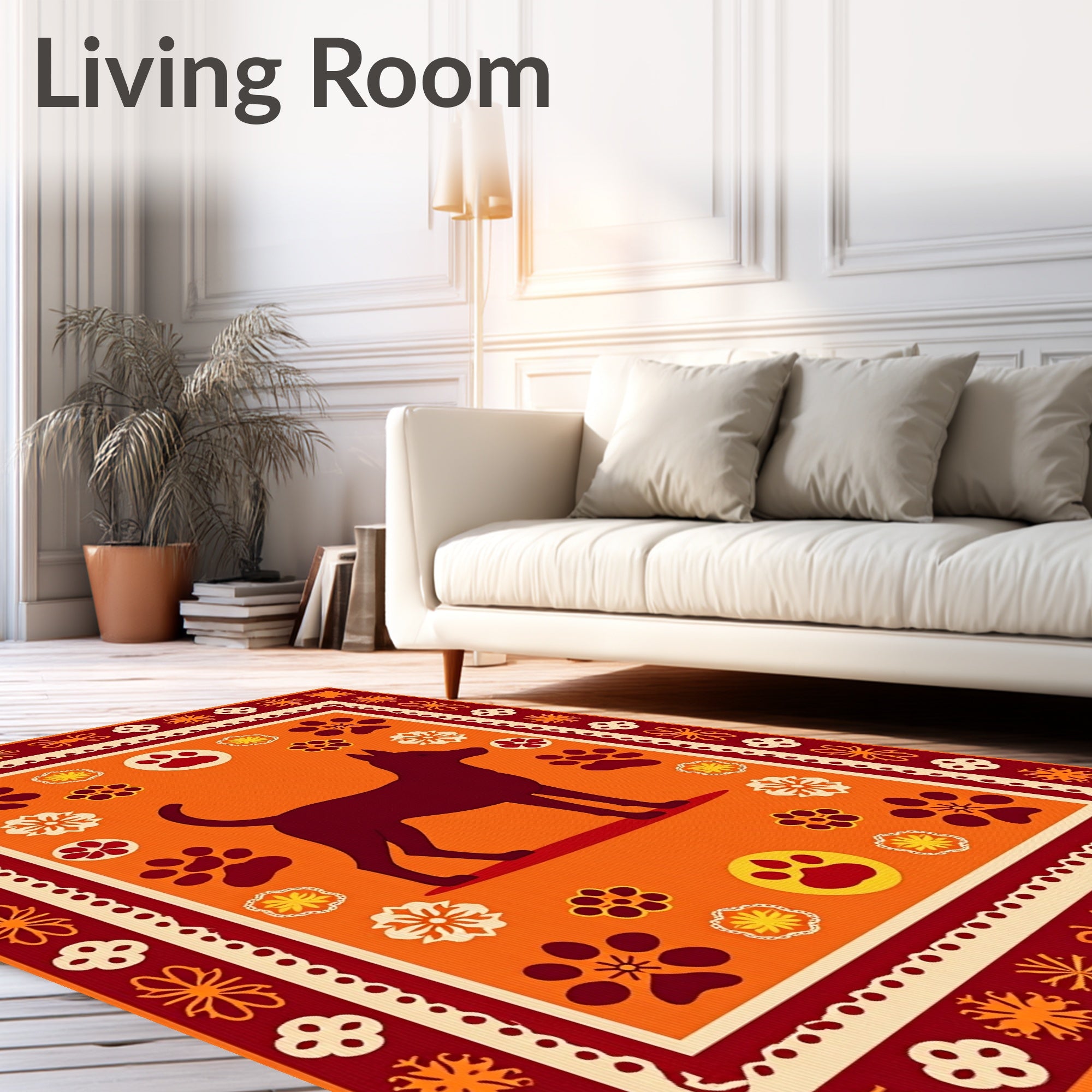 Crimson Dog Paw Floral Medallion Rug