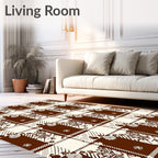 Chocolate Brown Ivory Plaid Floral Motif Rug