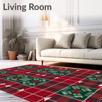 Vintage Red Green Berry Plaid Rug