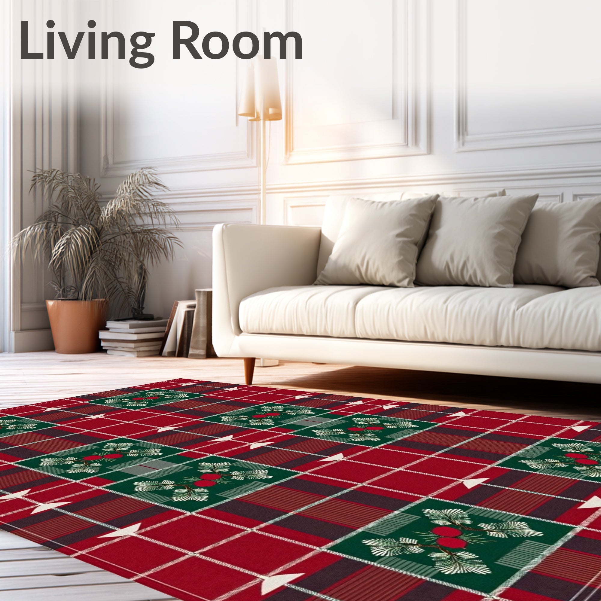 Vintage Red Green Berry Plaid Rug