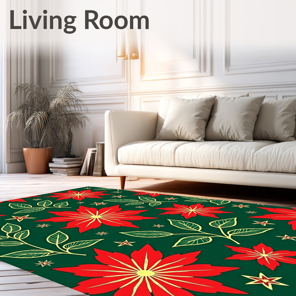 Festive Red Poinsettia Floral Vine Rug