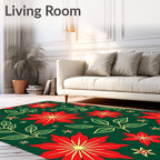 Festive Red Poinsettia Floral Vine Rug
