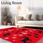 Crimson Reindeer Snowflake Forest Scene Rug