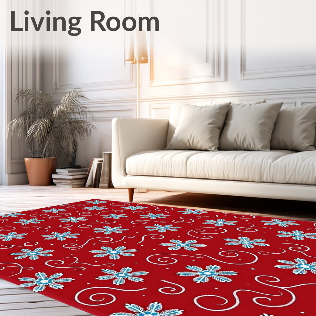 Red Snowflake Swirl Medallion Rug